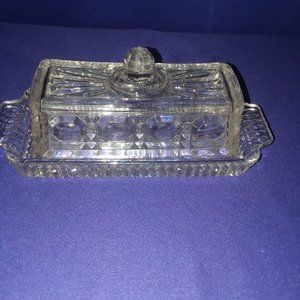 Vintage 70s Era Federal Glass WINDSOR Clear Butter Dish w/Lid and Knob